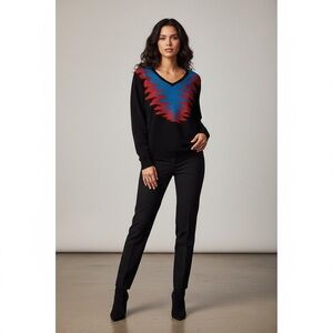 La Monte Italy vintage abstract rhinestone wool sweater size Large *note flaw